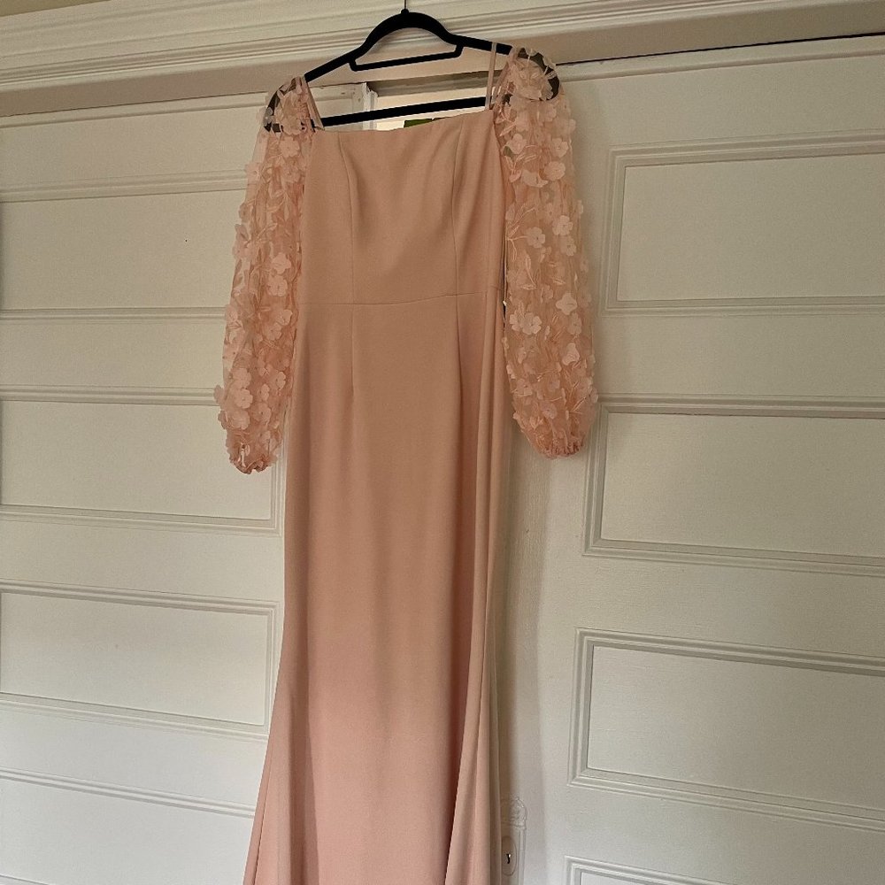 NWT Eliza J Off the Shoulder Floral Sleeve Scuba Crepe Evening Dress in Rose